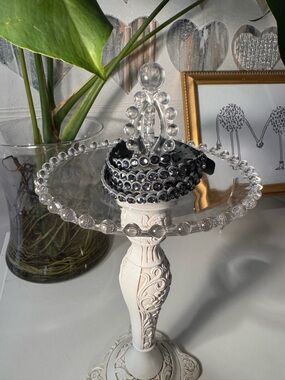 Swarovski Black Crystal Beaded Bracelet on Clear Crystal Pedestal